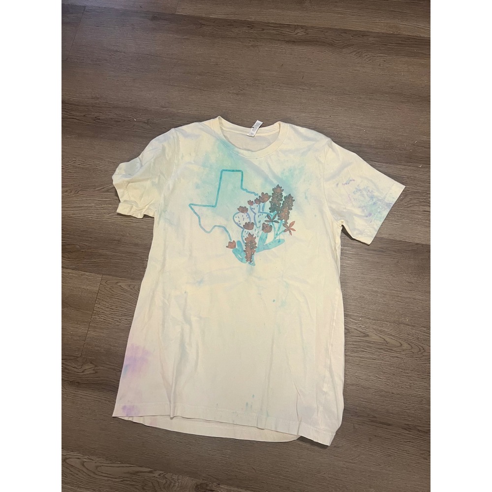 Ruby's Rubbish Texas Cactus Graphic Tie Dye T-Shirt Cream Teal Purple Womens M
